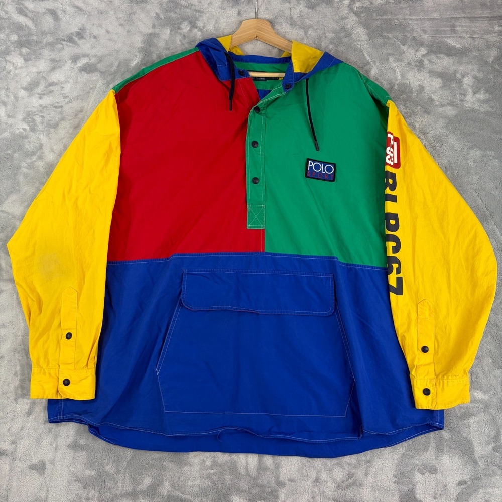 Vintage Polo Ralph Lauren Jacket Mens 3XB Multicolor Hooded Anorak P-93 90s